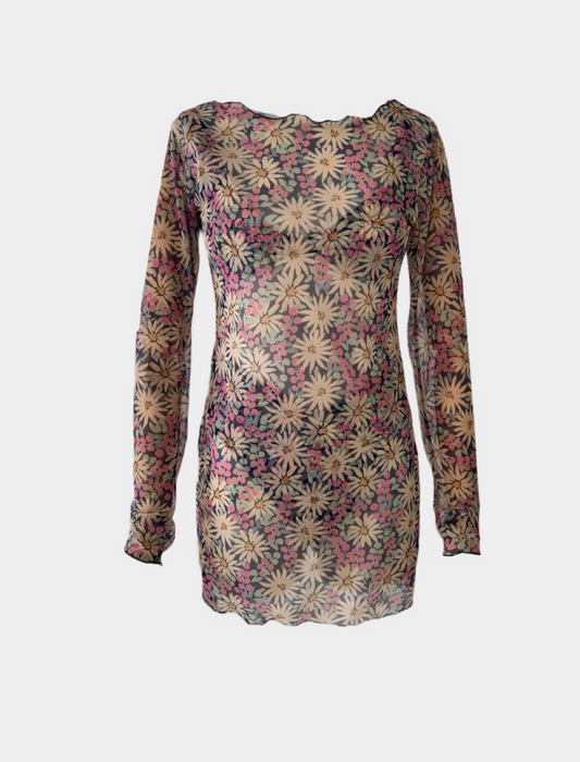BLUE FLORAL MESH SHORT DRESS