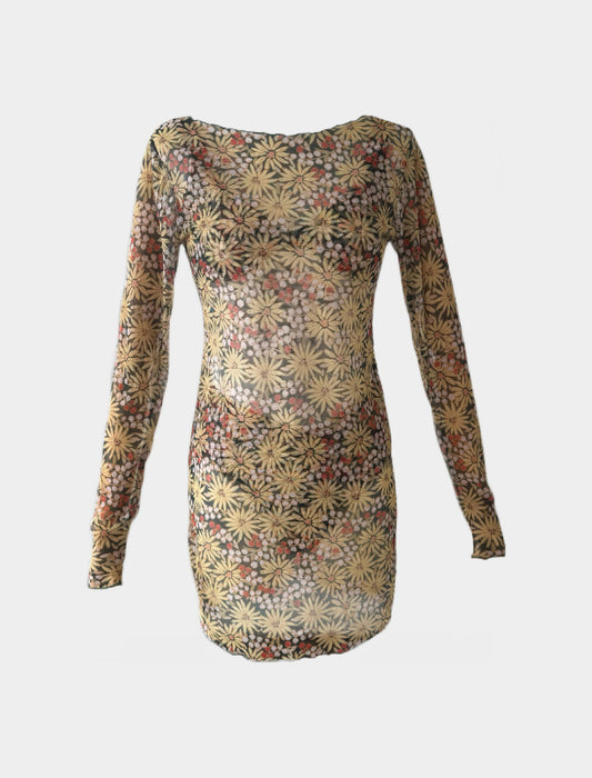 GREEN FLORAL MESH SHORT DRESS